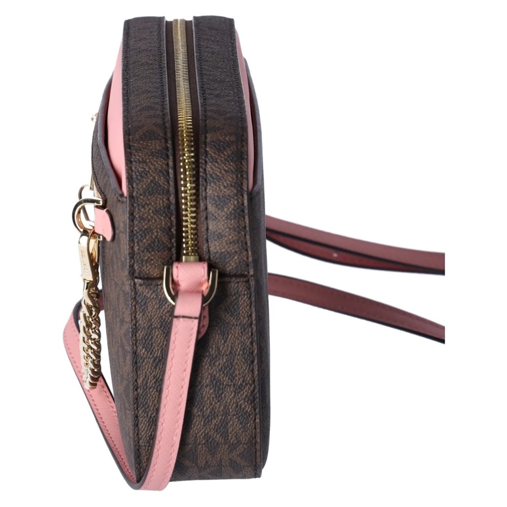 Michael Kors Jet Set Large East West Chain Crossbody Brown MK Primrose Pink - Picture 8 of 9